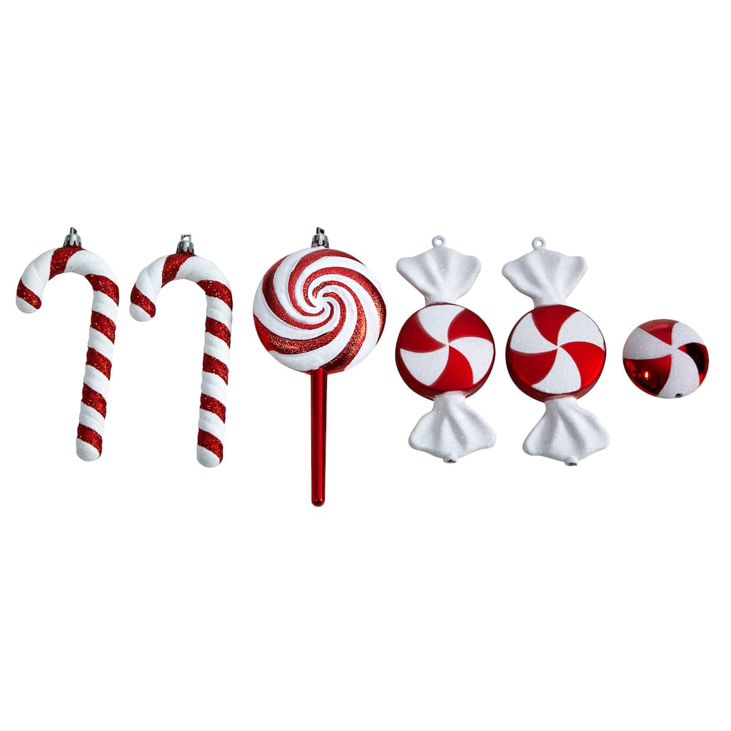 Set of 6 Red and White Assorted Candy Cane Christmas Deluxe Shatterproof 7"