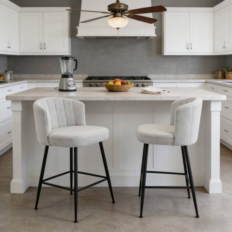 25.2" Upholstered Counter Height Barstools with Back, Modern Chairs Set for Kitchen Island