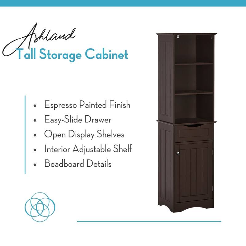 RiverRidge Ashland Tall Bathroom Storage Linen Cabinet and Organizer with Drawer and Shelves