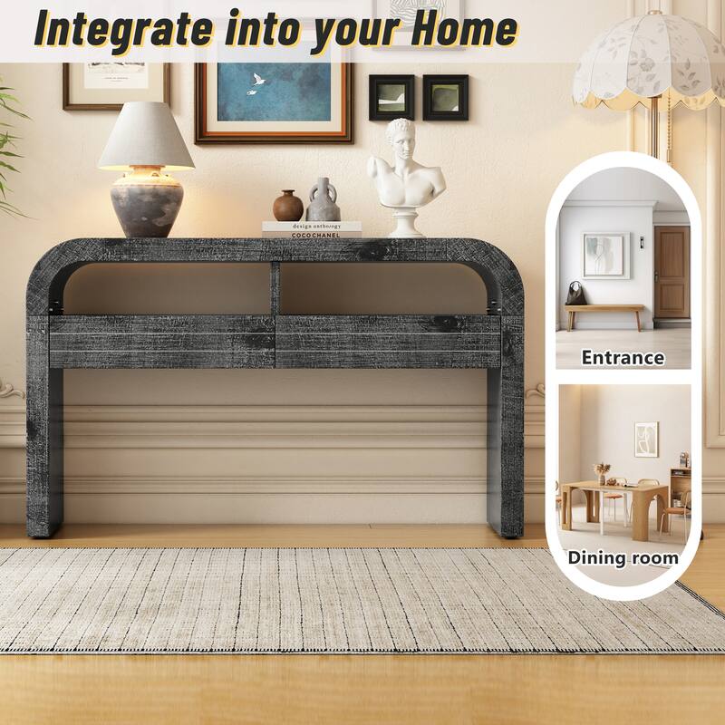 Curved Console Table Sofa Table Entrance Table with 2 Large Drawers for Living Room Hallway Entryway