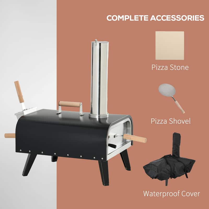 Outsunny Outdoor Pizza Oven with 12" Stone, Peel and Cover, Portable Pellet Wood Fired Pizza Maker with Foldable Legs, Stainless