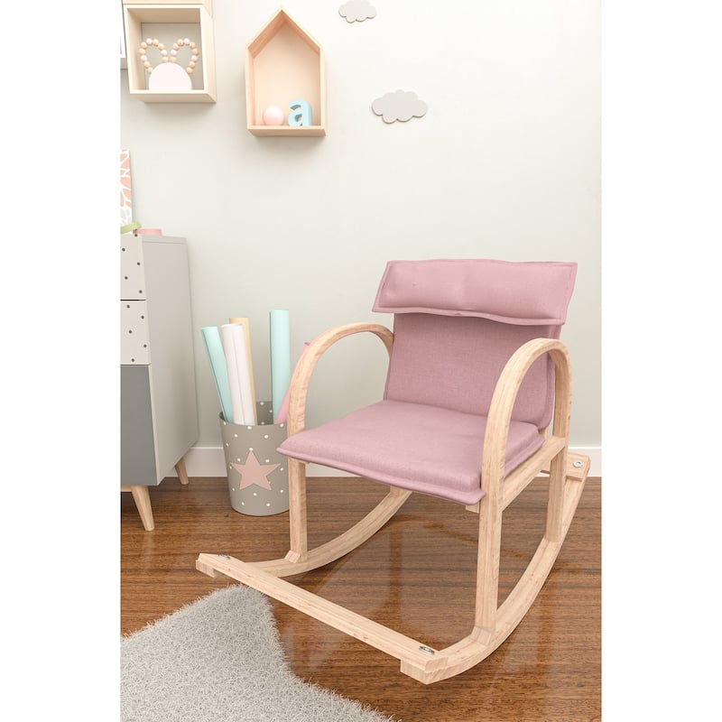 Modern Rocking Chair for Kids, Modern Accent Rocker Armchair With Wooden Frame, Upholstered High Back Wooden Rocking Chair