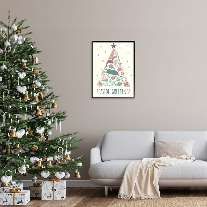 Stupell Seaside Greetings Aquatic Animals Botanicals Christmas Tree Framed Giclee Art Design By Darlene Seale