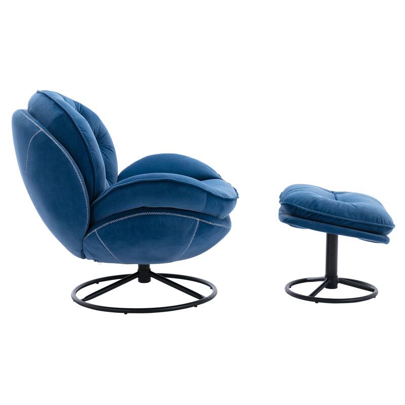 Velvet Swivel Accent Chair with Ottoman & Metal Legs (360° Rotation)