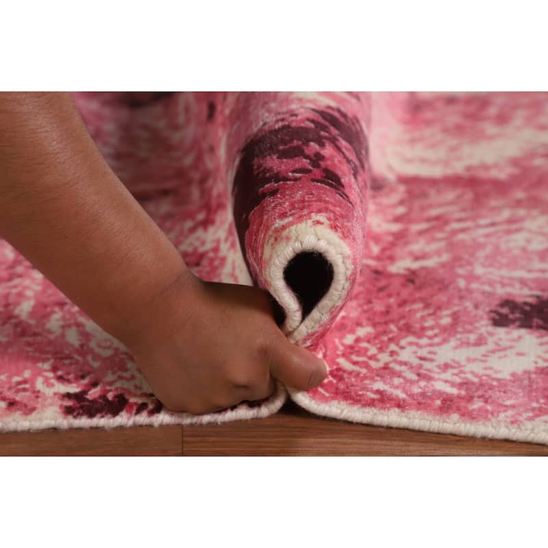 Modern Area Rug Hand-Knotted Abstract Pink Wool Carpet - 5'11"x 9'0"