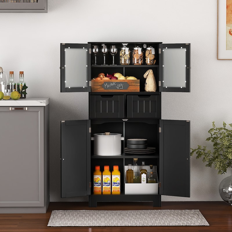 Floor Storage Cabinet with Glass Doors for Bathroom Kitchen or Entryway - 23.5" x 12" x 50.5"