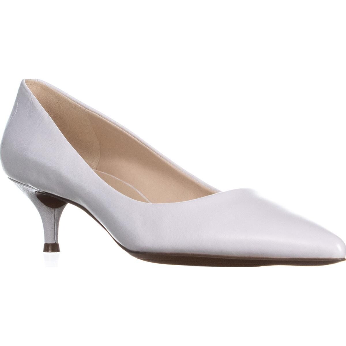 white leather kitten heel pumps
