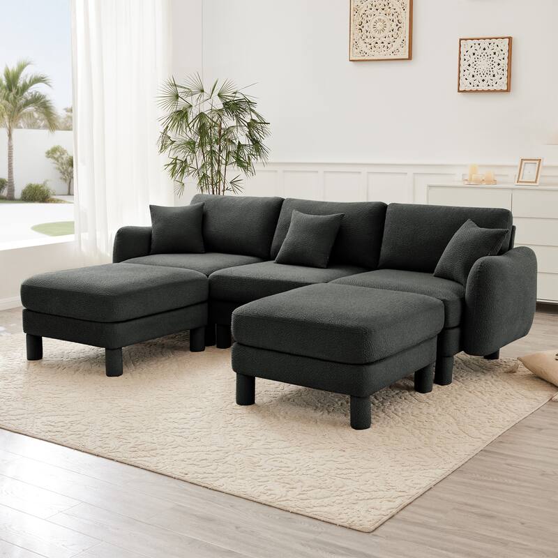 109.4" 3-Seater Modern Upholstered Sofa Couch, Deep-Seat Sectional Sofa with Shell-Shaped Armrests, Leisure Sofa for Living Room