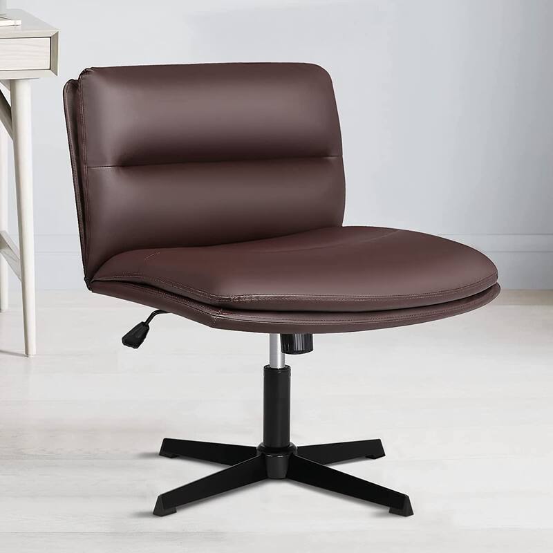 BOSSIN Criss Cross Chair Armless Office Desk Chair No Wheels,PU Leather Padded Modern Swivel Vanity Chair office chair