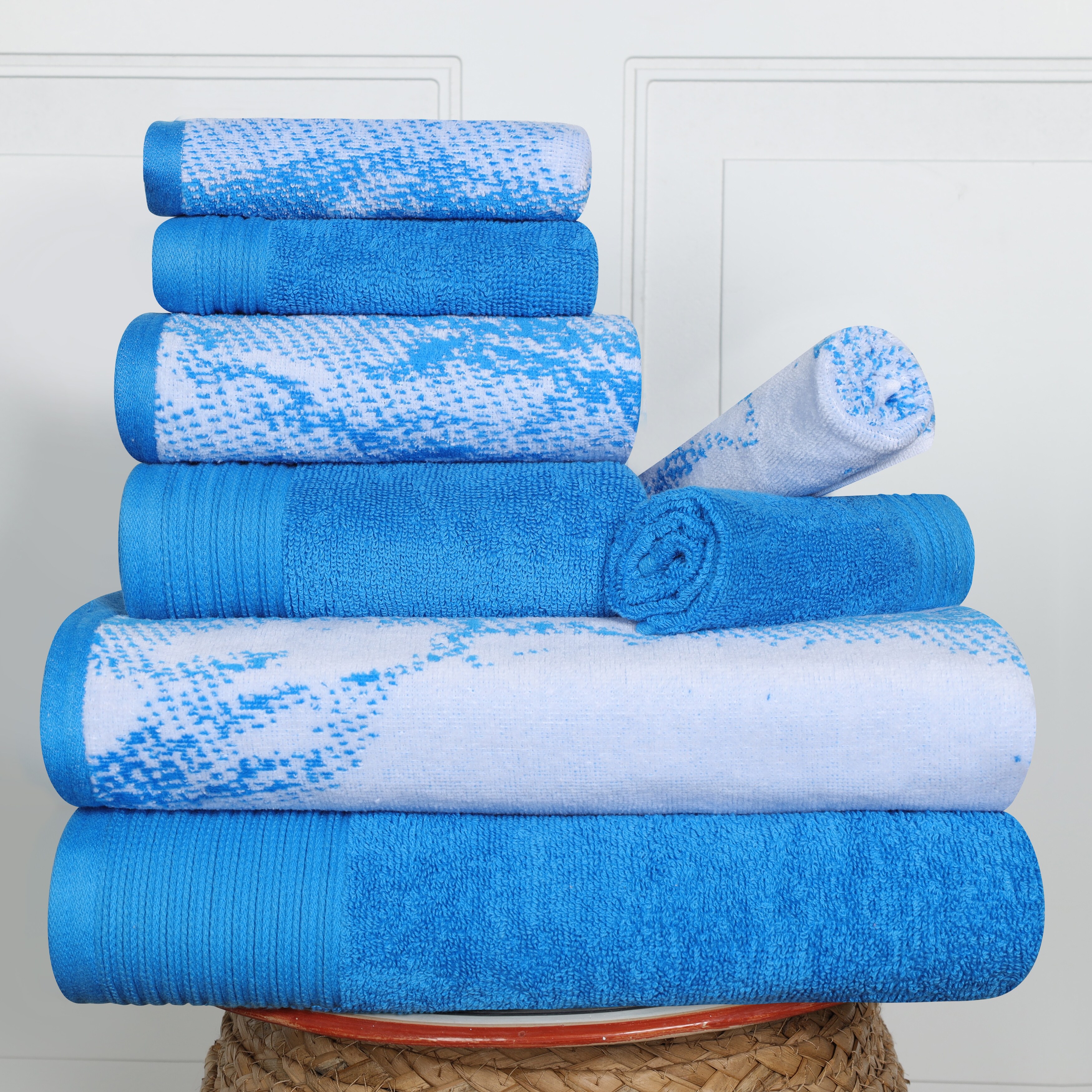 Superior Marble Effect Cotton Absorbent Textured 10 Piece Towel Set