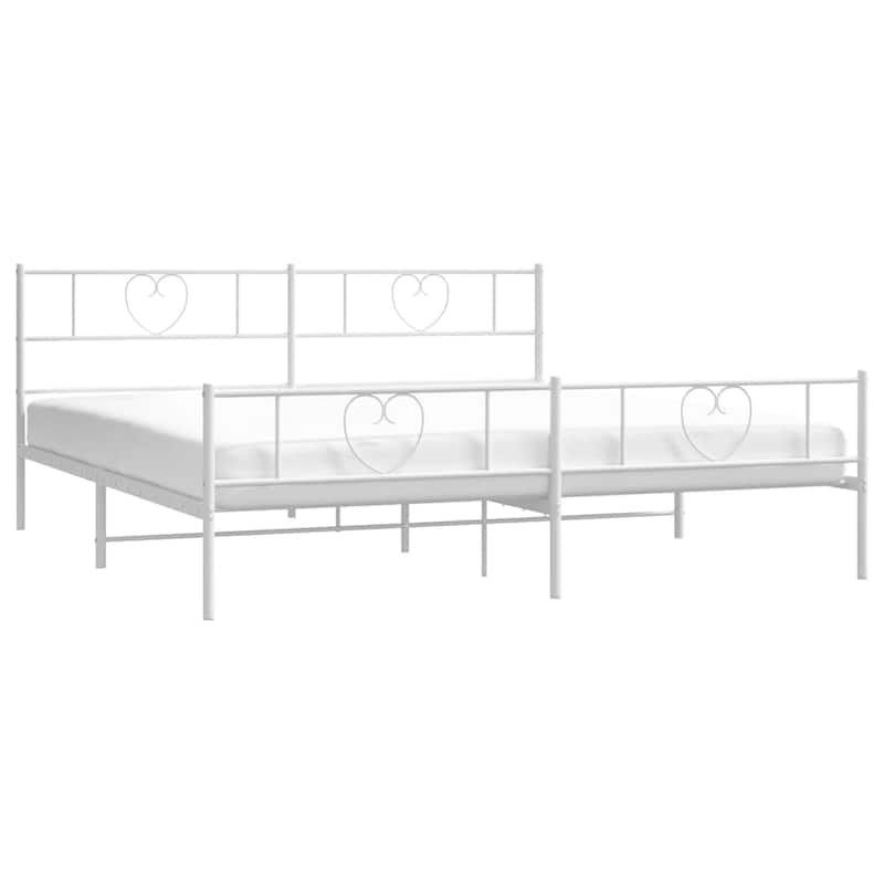 vidaXL King Metal Bed Frame with Headboard, White, No Mattress - 81.5" x 78" x 35.4"
