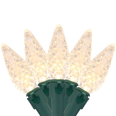 200ct Warm White LED Faceted C6 Christmas Lights, 66.25 Ft Green Wire