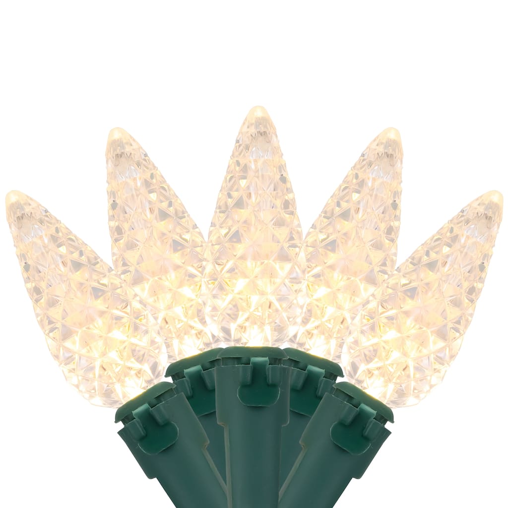 200ct Warm White LED Faceted C6 Christmas Lights, 66.25 Ft Green Wire