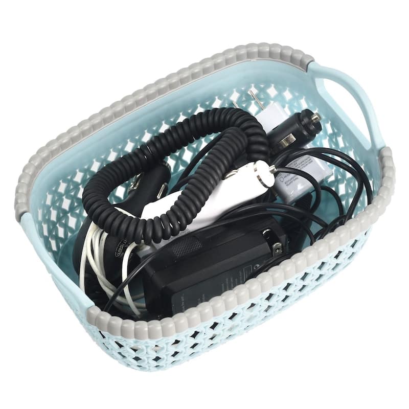 Rattan Plastic Weave Basket, Storage Bins Organizer for Closet, Shelf, Kitchen, Pantry and Bathroom -Ideal for Makeup, Cosmetics