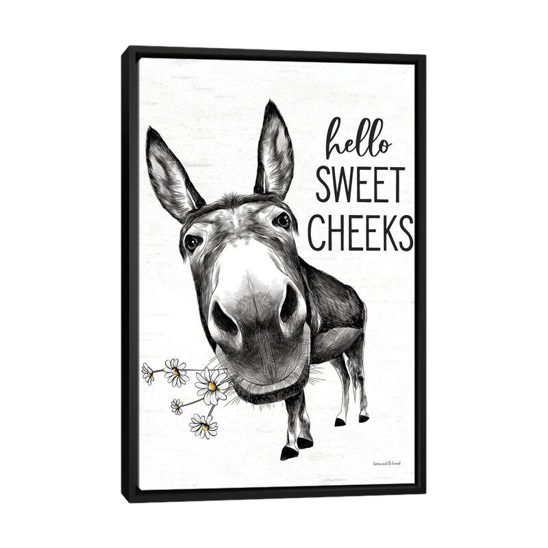 iCanvas "Hello Sweet Cheeks Donkey" by lettered & lined Framed Canvas Print - Black - 48x32