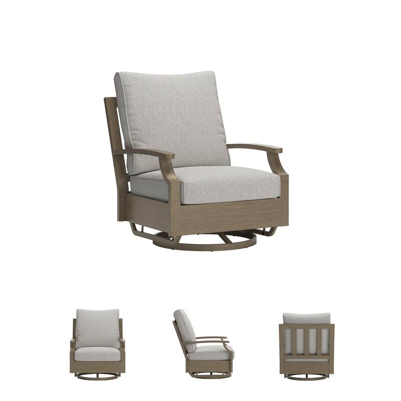 Signature Design by Ashley Rainier Ranch Brown/Beige Outdoor Swivel Glider Chair with Cushion - 34"W x 37"D x 37"H