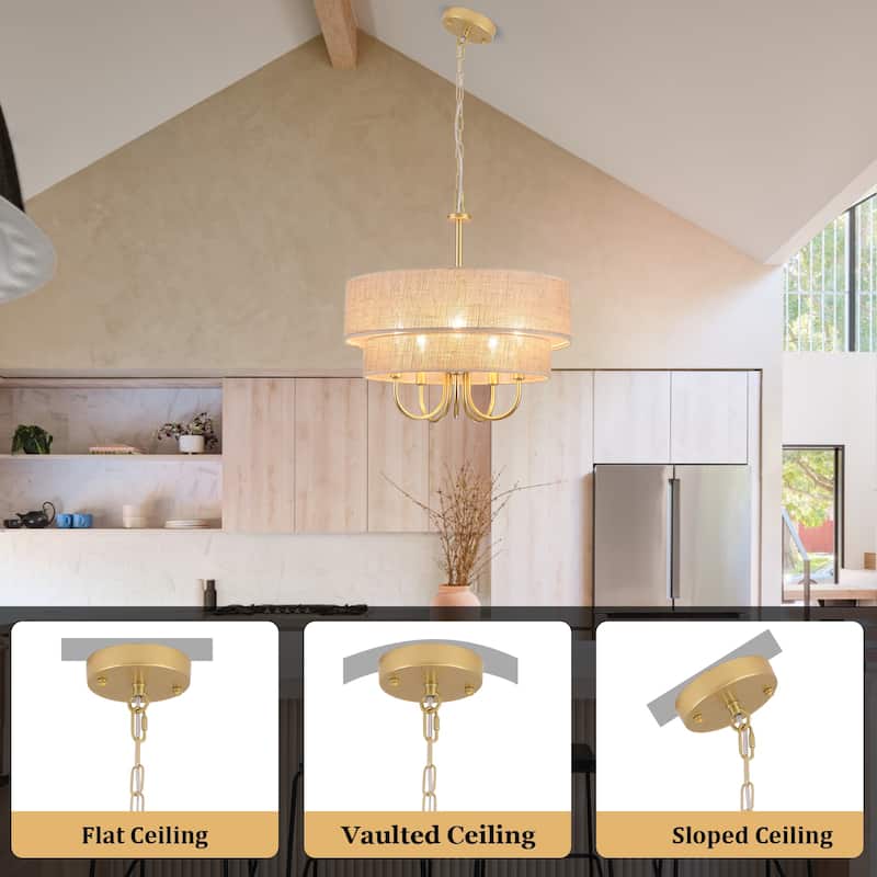 18.1-in 5-Light Farmhouse Rattan Pendant Light with 2-Tier Hand-Woven Drum Shade for multiple rooms