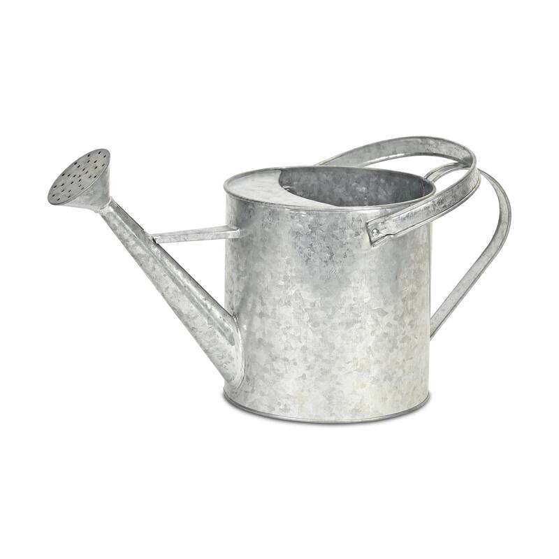 HomeRoots 9" Gray Galvanized Metal Decorative Watering Can - 17.00 in. x 9.25 in. x 8.00 in.