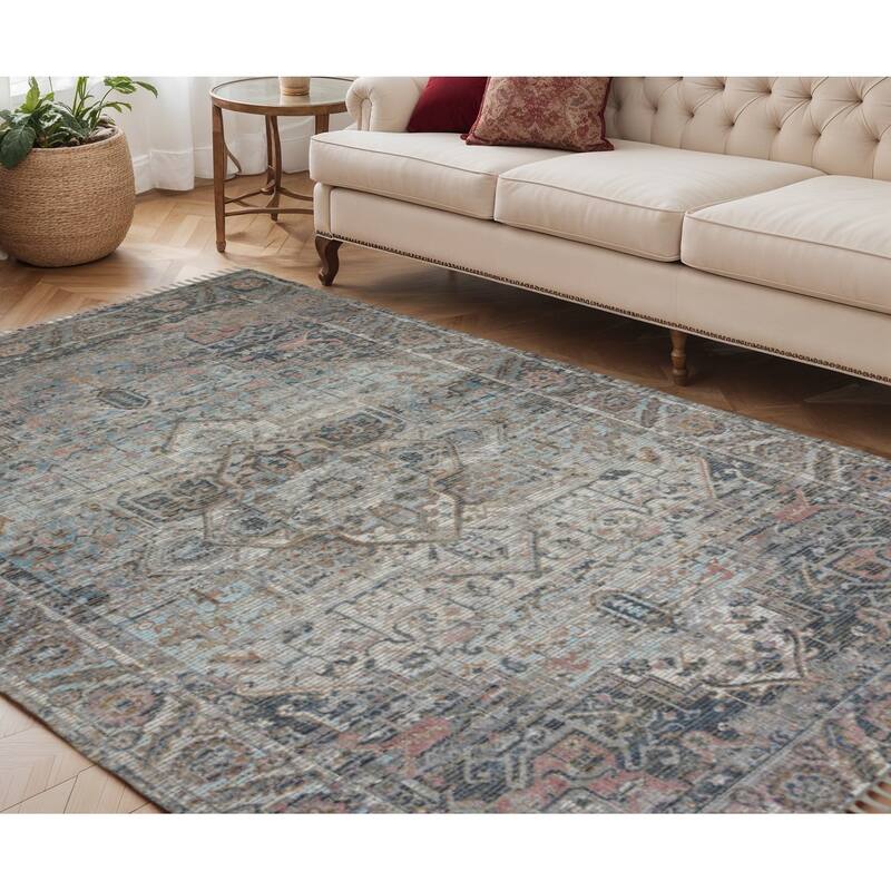 HomeRoots Oriental Transitional Rectangle Area Rug - 90.00 in. x 60.00 in.  x 0.20 in.