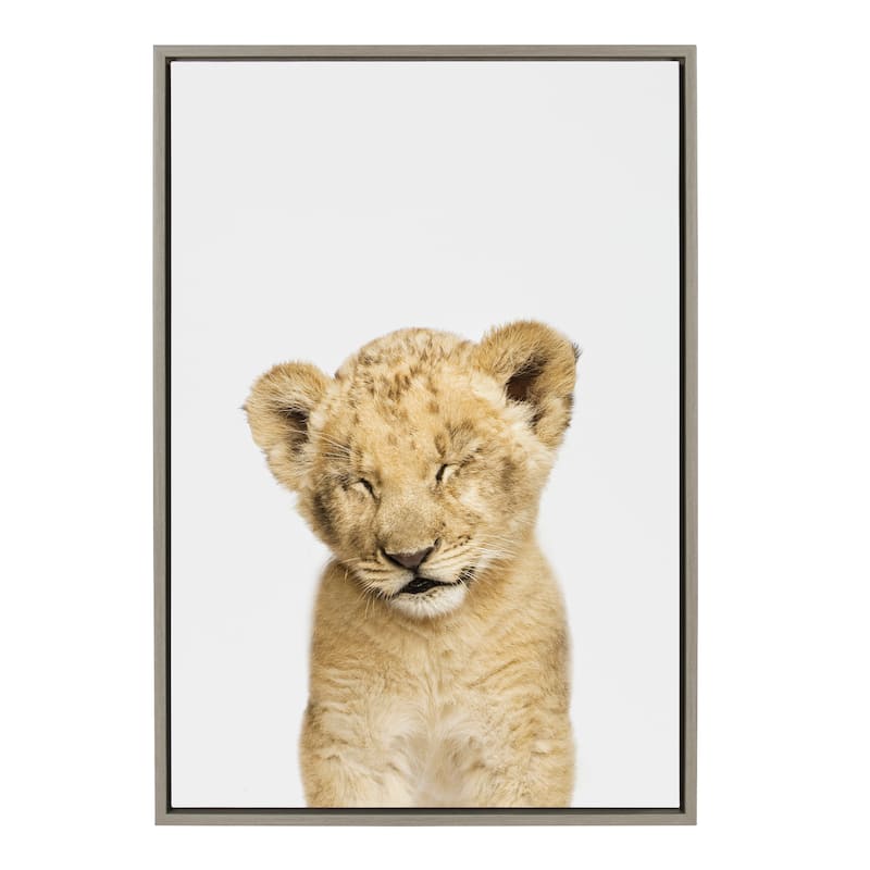 Sylvie Sleepy Baby Lion Animal Print Framed Canvas Art by Amy Peterson