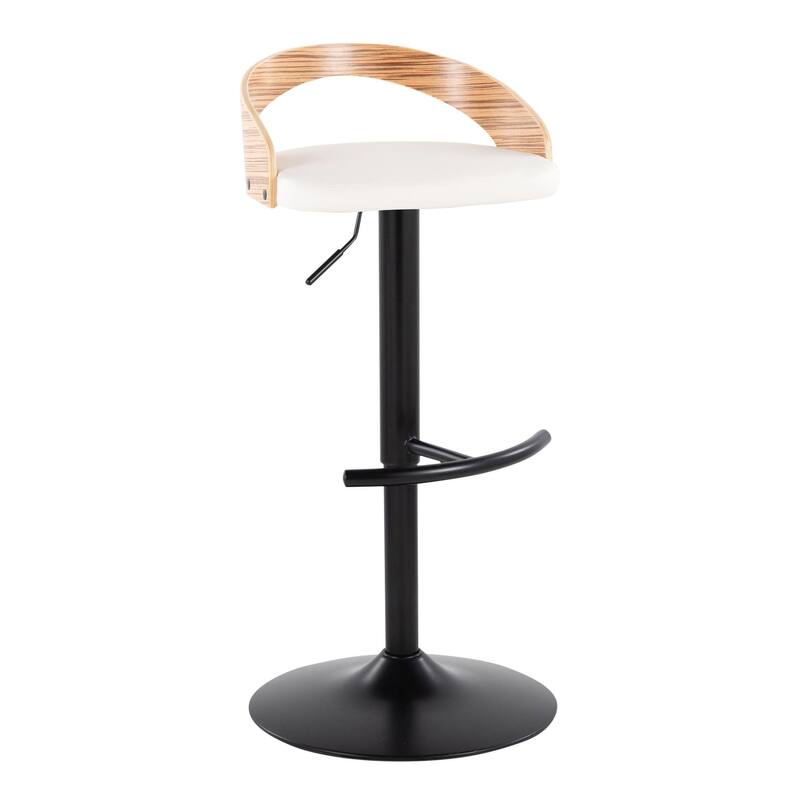 Carson Carrington Stavanger Adjustable Bar Stool with Rounded T Footrest (Set of 2) - White PU/Zebra Wood/Black Metal