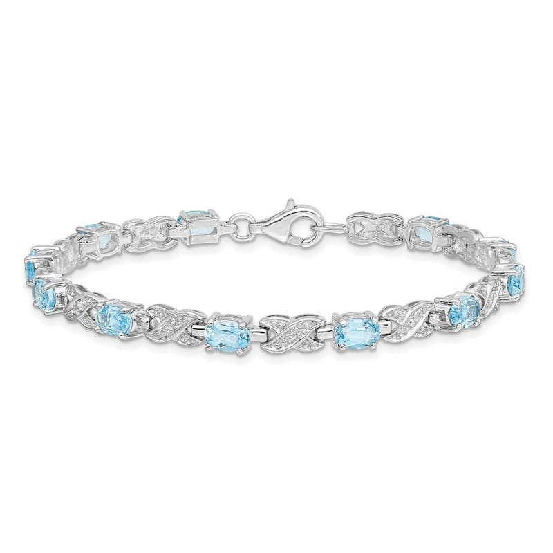 Curata 925 Sterling Silver 7" 5mm Genuine Gemstone and Diamond X Bracelet