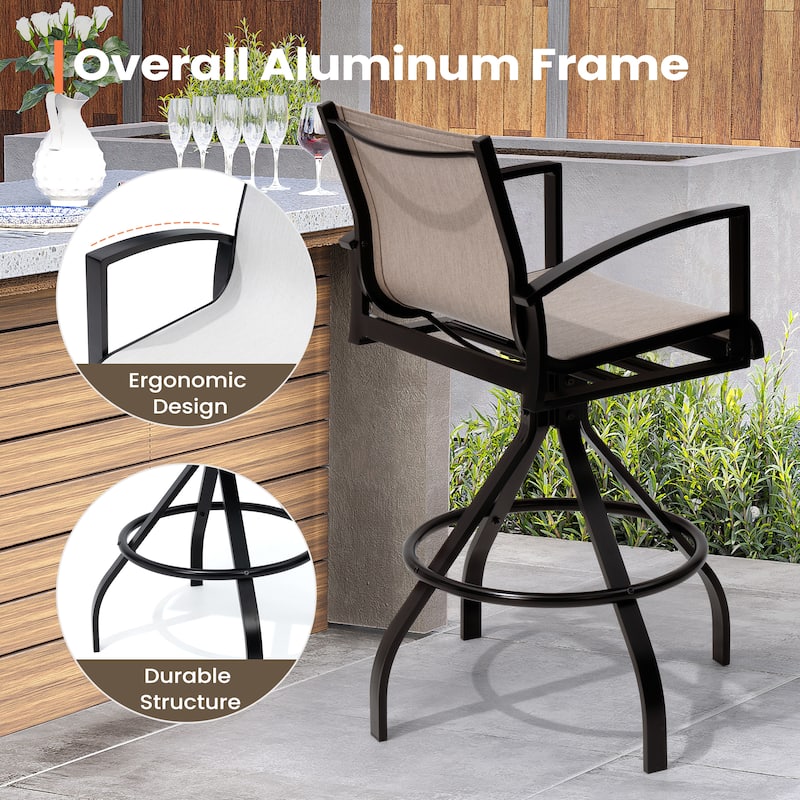 Pellebant 2/4-Piece Patio Swivel Aluminum Bar Stools Sunbrella Textilene