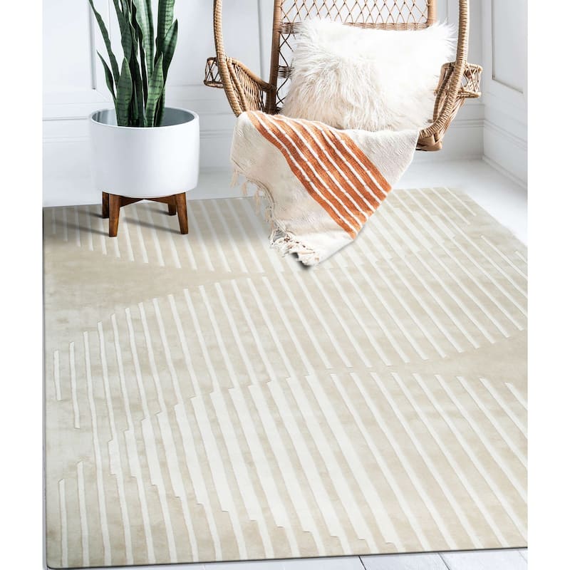 Beige Hand-Tufted Wool Modern Rug by EORC | Elegant and Luxurious Area
