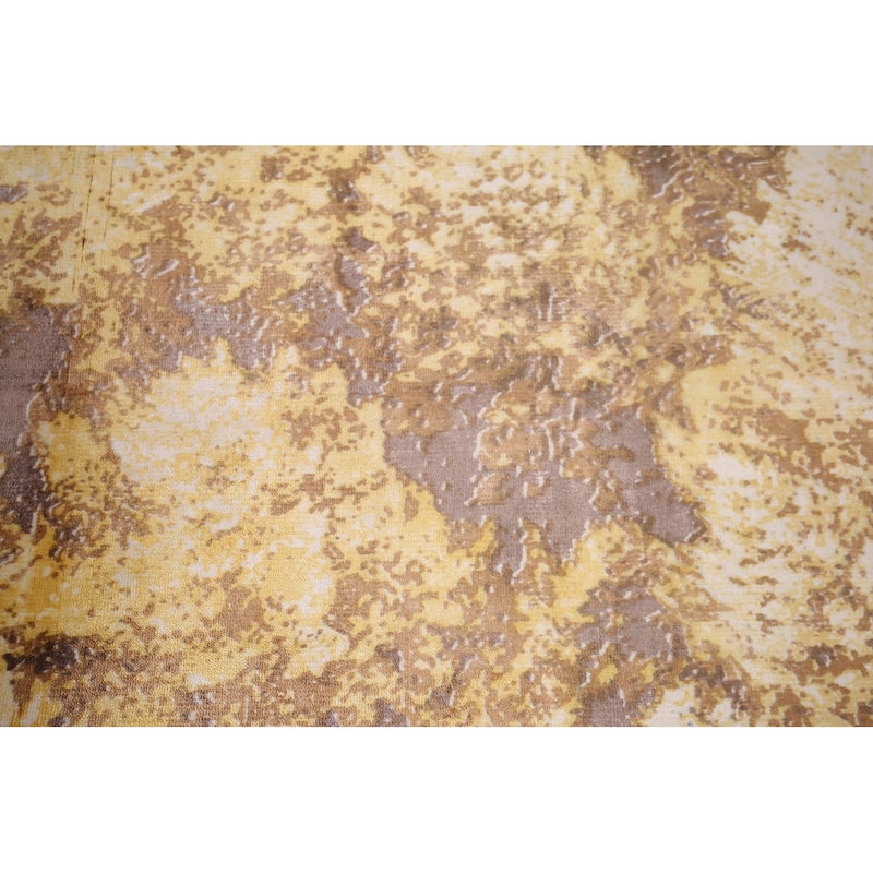 Yellow Abstract Area Rug Hand-Knotted Wool Carpet - 5'11"x 8'11"