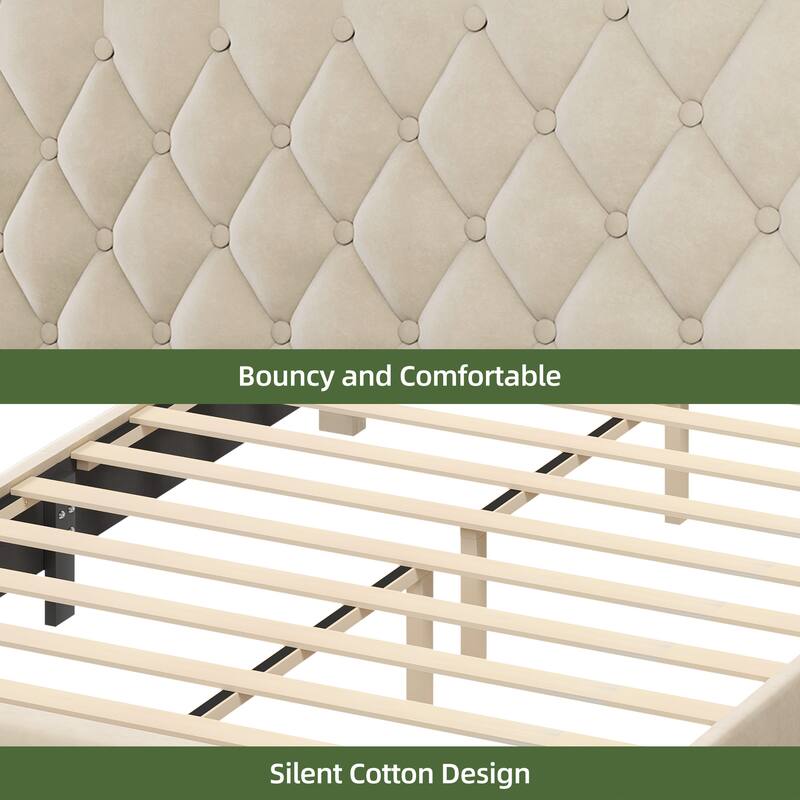 Moasis Upholstered Tufted Bed Frame with Adjustable Height Headboard