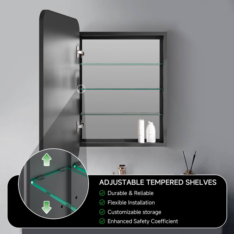 Topcraft Black Wall Mounted Aluminum Framed Medicine Cabinet