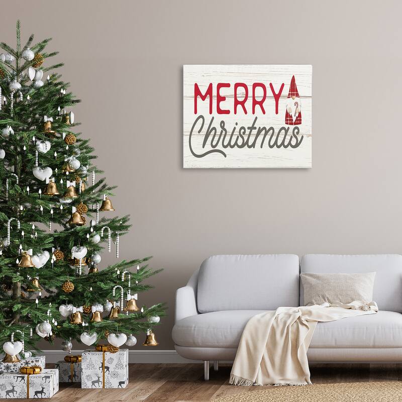 Stupell Merry Christmas Sentiments Festive Holiday Gnome Canvas Wall Art