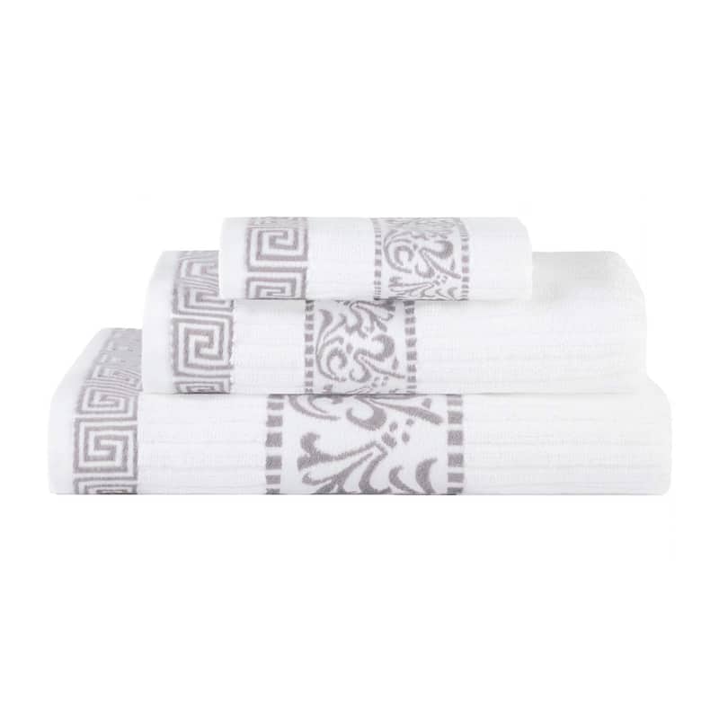 Superior Athens Cotton Floral Border Greek Key 3-Piece Towel Set
