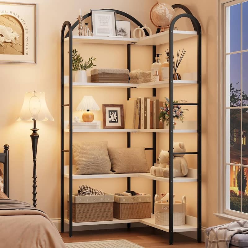 5-Tier L-Shaped Corner Bookshelf, Freestanding Storage Display Shelf for Living Room - N/A