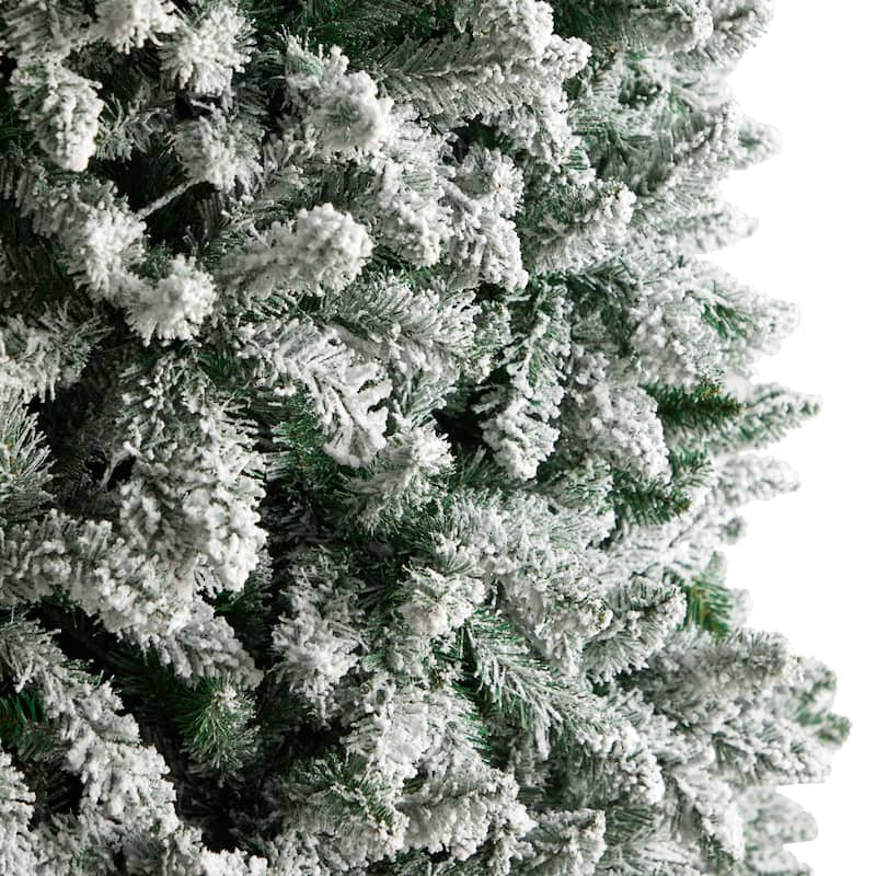10’ Pre-Lit Slim Flocked Montreal Artificial Christmas Tree, Warm Clear LED Lights - over-10-feet