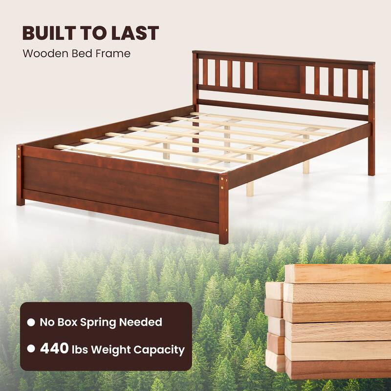 Gymax Twin/Full/Queen Size Bed Frame w/ Headboard Wood Slat Support No
