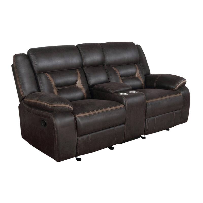 Tye 77 Inch Glider Manual Recliner Loveseat, Cool Dark Brown Faux Leather