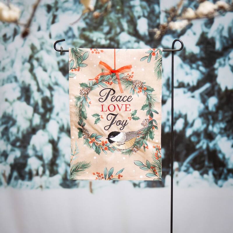 Chickadee Wreath Burlap Garden Flag - Multi - Color