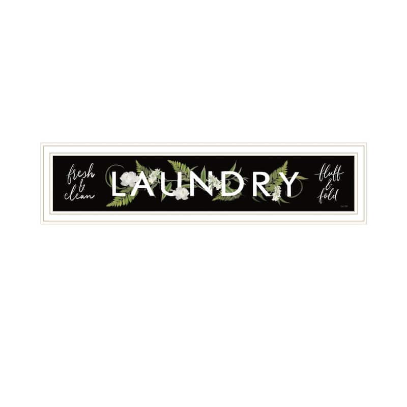 TrendyDecor4U Traditional "Laundry-Fresh & Clean" Framed Print Wall Art by House Fenway - Blue, Green, White, Earthtones - 8 x 32 - White