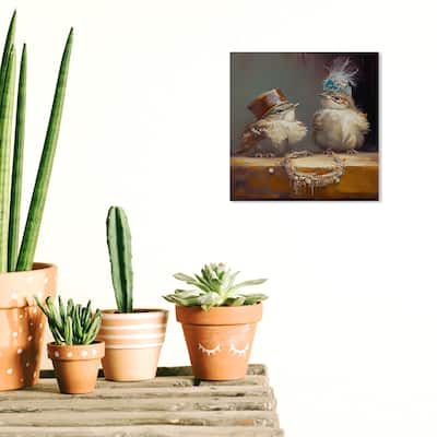 Wynwood Studio Canvas Animals Baby Chickens Trying On Jewelry Brown and Traditional Wall Art Canvas Print - Brown, Blue