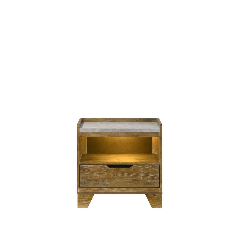 Light Aspen Brown Nightstand with LED Light and USB Port