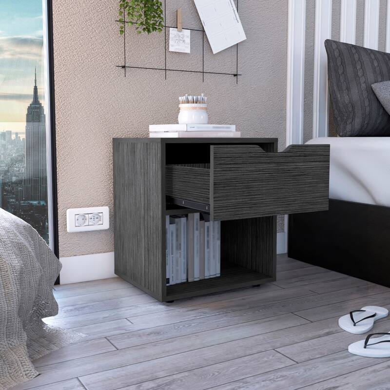 19.7-Inch High Nightstand with Open Shelf and Smooth Sliding Drawer