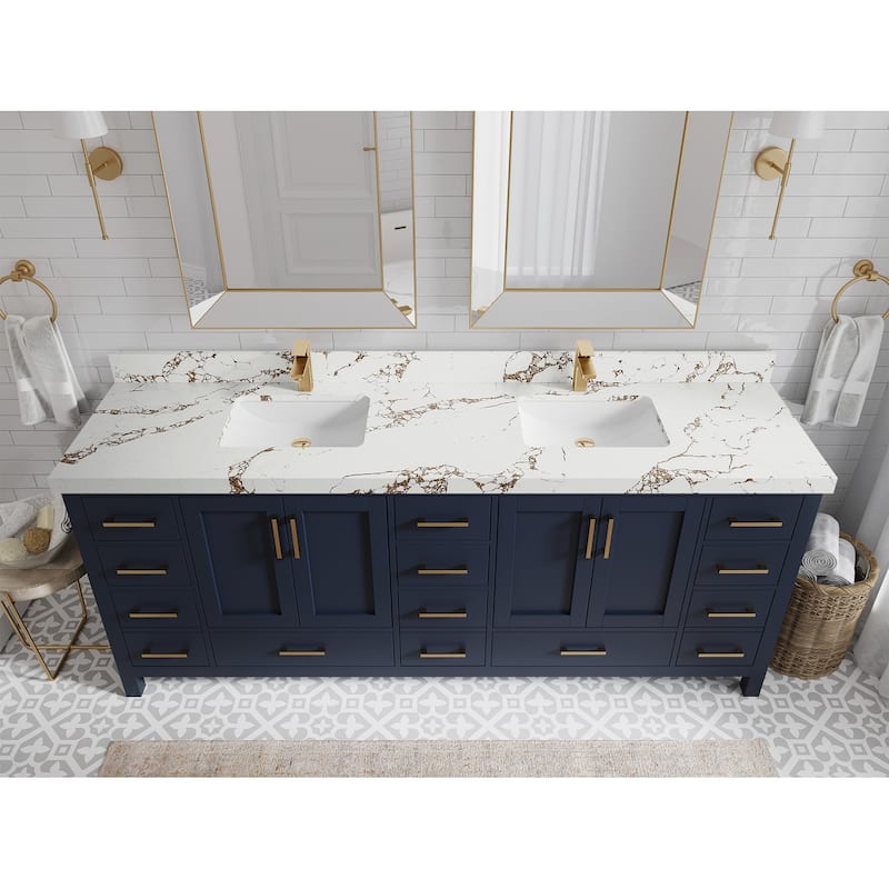 Willow Collection 84 in. W x 22 in. D Malibu Double Sink Bathroom Vanity with Countertop