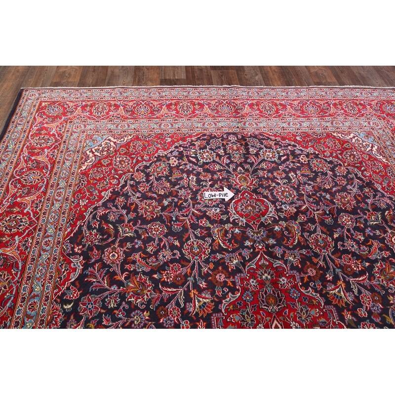 Hand Knotted Oriental 100% Wool Carpet Traditional Floral Navy Blue & Blues Mashad Area Rug - 12' 7'' X 9' 7''