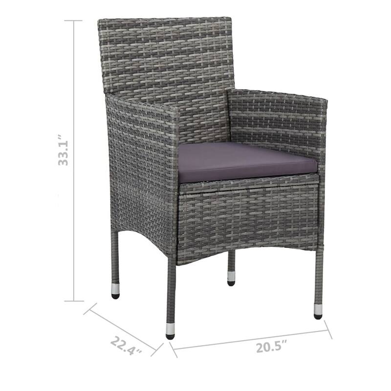 Gil Outdoor Dining Chair Set of 2, Gray Cushions and Poly Rattan