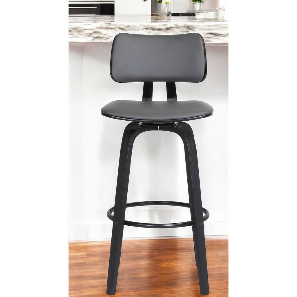 26" Gray And Black Faux Leather Swivel Low Back Counter Height Bar Chair