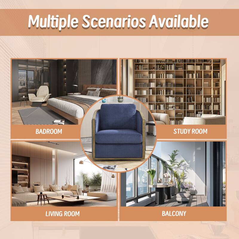Corduroy Barrel Chair, Comfortable Living Room Accent Sofa Chair, 360 Degree Swivel Side Club Chair Leisure Arm Chair