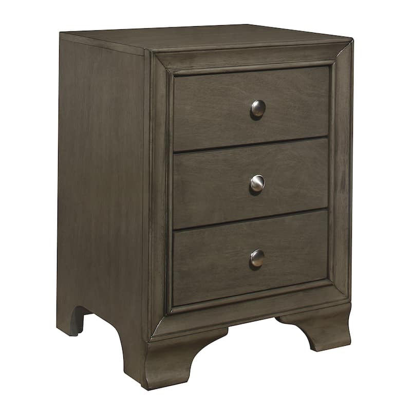 Folu 26 Inch Nightstand, USB Port, 3 Drawers with Chrome Knobs, Gray Finish