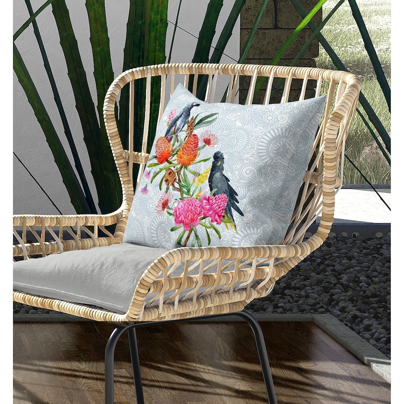 Songbird Flora Indoor/Outdoor Reversible Throw Pillow Blue and Multi