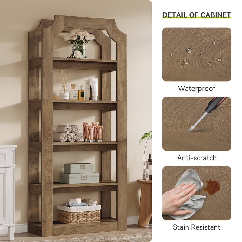 Tall 5 Shelf Bookcase, Storage And Display Bookshelf For Home Office And Living Room